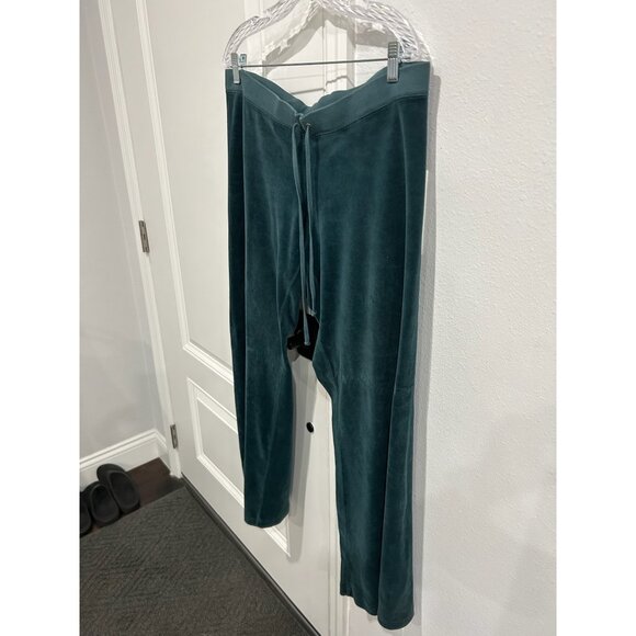 Juicy Couture Velour Straight Leg Lounge Pants Teal Sz XL Drawstring Relaxed - Picture 3 of 9